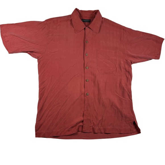 Baracuta Other - Baracuta Mens Silk Short Sleeve Button Up Shirt Size M Rust Red Textured Camp